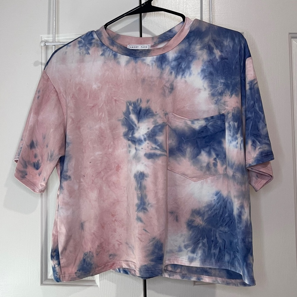 Pink and blue tie-dye crop top